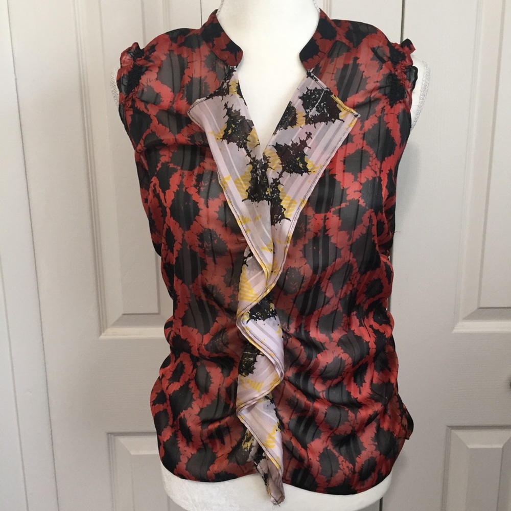 🌟$10 DEAL! Outback Red | Ruffle Front Abstract Sleeveless Top S
